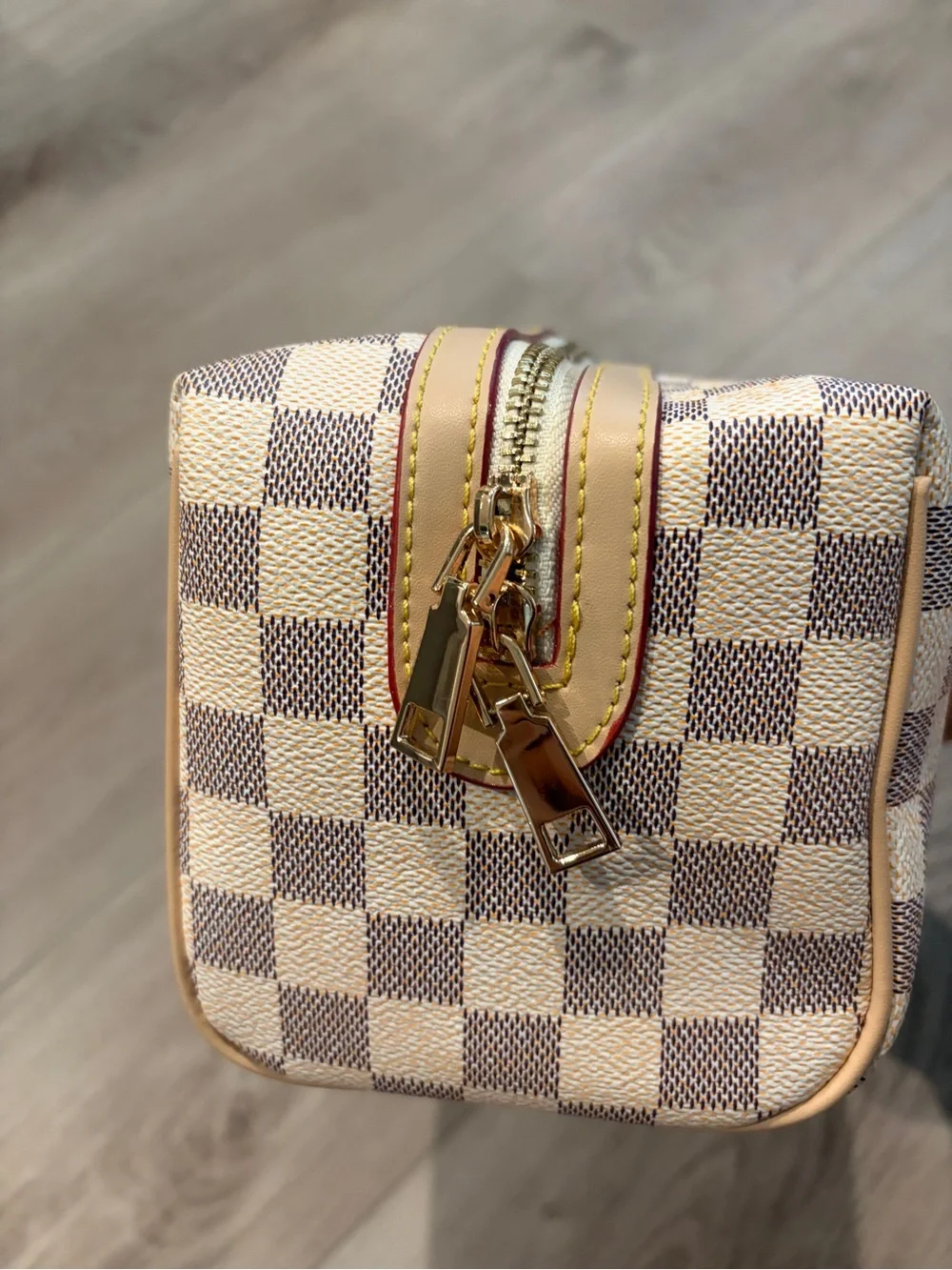 Cream Gray Checkerboard  Cosmetic Case Bag - Picture 7 of 8